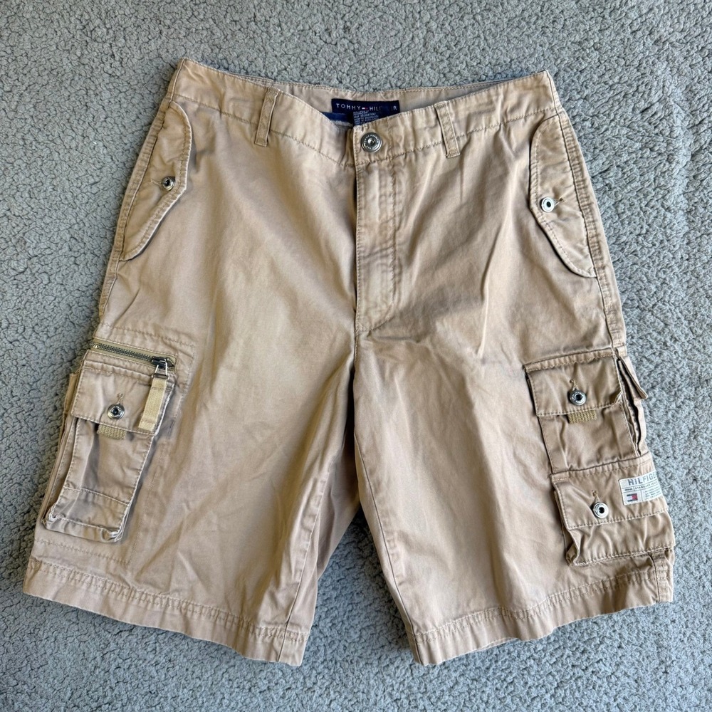 Tommy Hilfiger Mens Cargo Shorts Tan Khaki Multi Pocket Cotton Size 30